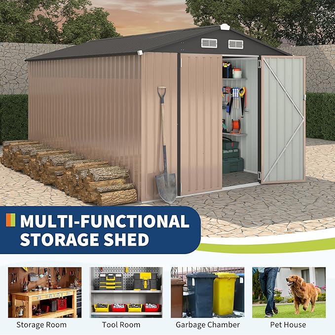8x12 FT Metal Storage Sheds Outdoor, Metal Yard Sheds Garden Shed Kit, Metals - Image 3