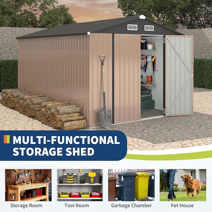 8x12x6.4 FT Outdoor Storage Sheds, Metal Garden Tool Shed - Image 3