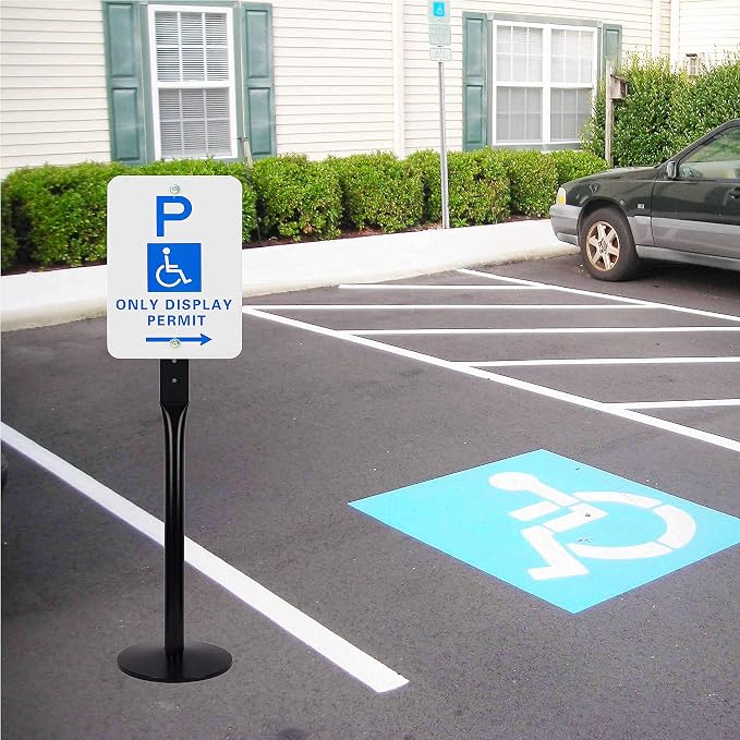 Parking Sign Post 48" Heavy Duty Cast Iron Parking Signs Stand, Movable Sign - Image 7