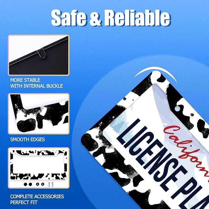 Black White Cows Texture License Plate Frame Animal Cowhide Print License Plate - Image 2