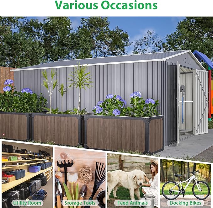 11x13ft Outdoor Metal Storage Shed, Steel Utility Tool Shed Storage House - Image 7