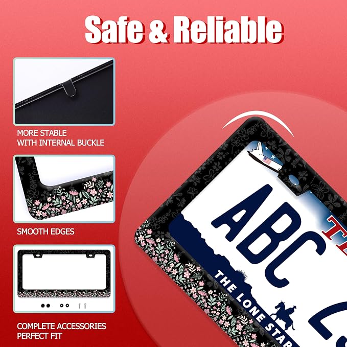 Cute Pink Flowers License Plate Frame Colorful Floral License Plate Frames - Image 2