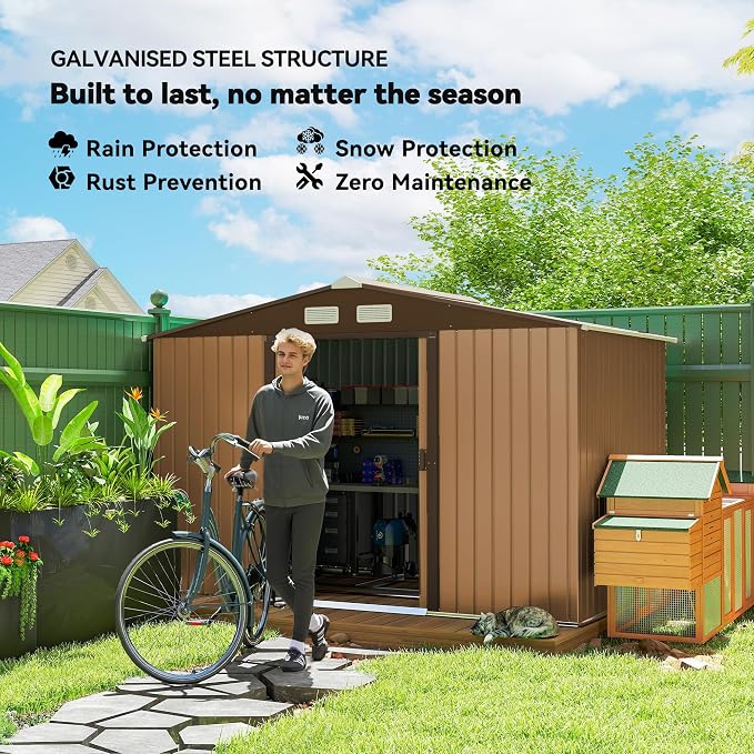 Outsunny 9' x 6' Outdoor Storage Shed, Garden Tool Metal Shed - Image 3
