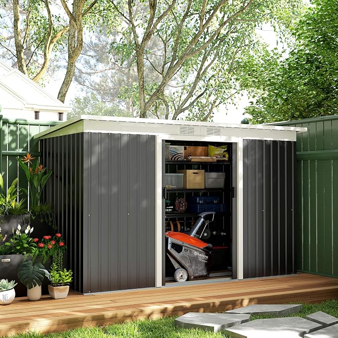 Outsunny 9' x 4' Outdoor Storage Shed, Metal Garden Tool House - Image 9