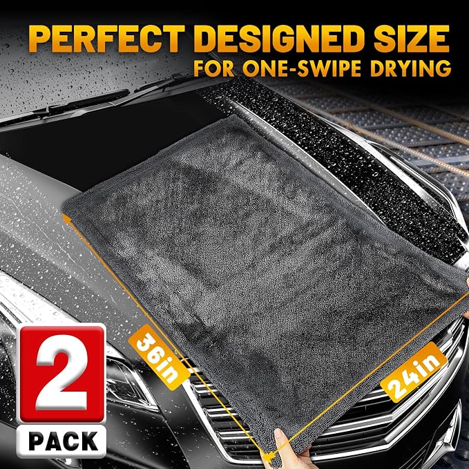 Microfiber Towels for Cars, 2 Pack 1200GSM Car Drying Towel, Dual Sided Drying - Image 3