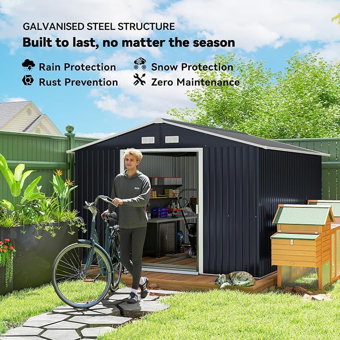 Outsunny 11' x 9' Outdoor Storage Shed, Garden Tool Metal Shed - Image 3