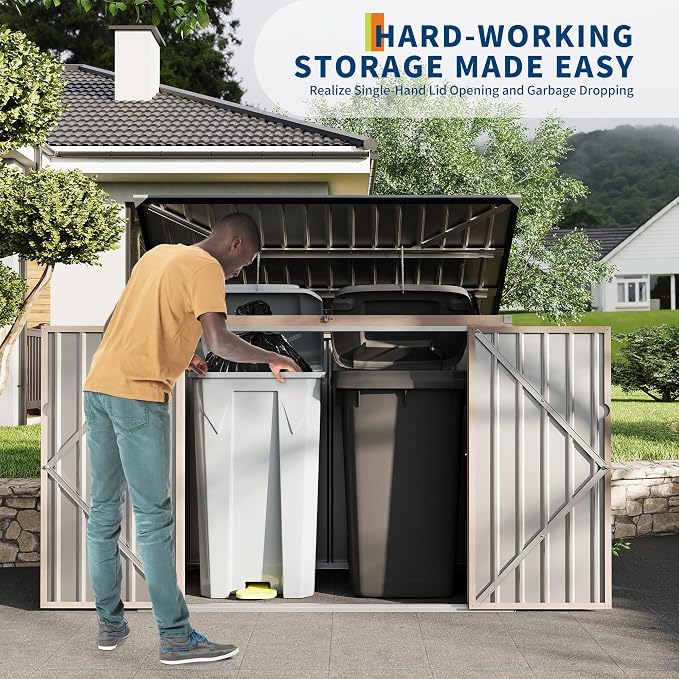 2 Trash Cans Metal Outdoor Storage, 3x6 FT Garbage Bin Storage Shed - Image 7