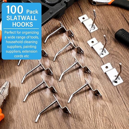 Moxweyeni 100 Pcs Heavy Duty Slatwall Panel Hooks Hanging Metal Slat Wall - Image 5