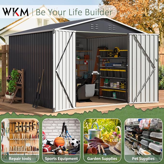 WKM 8x8 FT Outdoor Storage Shed, Utility Metal Tool Storage - Image 4