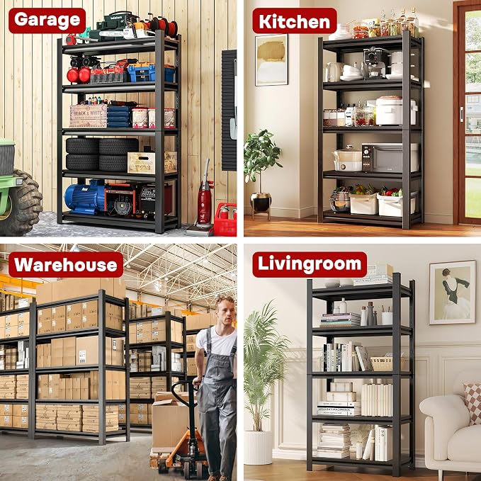 45.3" W Metal Garage Shelving Unit 3500LBS Metal Storage Shelves 5 Tier - Image 9