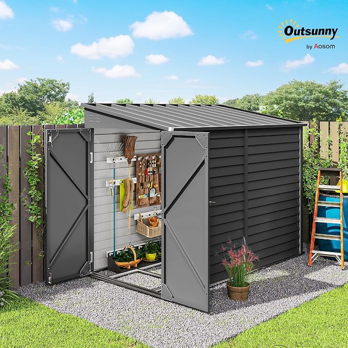 Outsunny 4.6' x 9' Steel Outdoor Storage Shed, Lean to Shed, Metal Tool House - Image 2