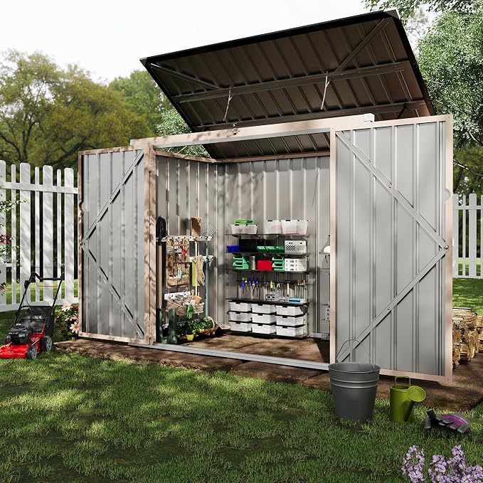 2 Trash Cans Metal Outdoor Storage, 3x6 FT Garbage Bin Storage Shed - Image 8