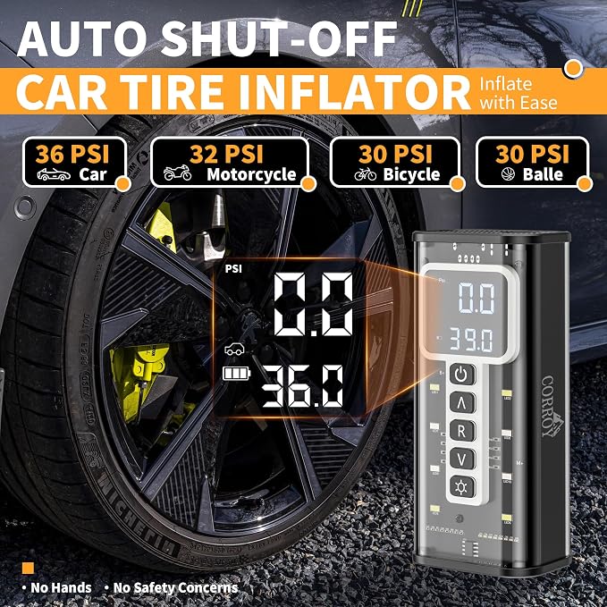 Tire Inflator Portable Air Compressor – 20000mAh Battery, 150PSI Cordless Bike - Image 8