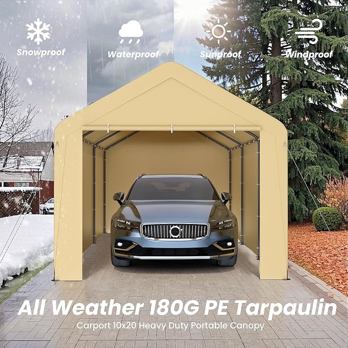 Carport 10x20 Heavy Duty Portable Garage w/Removable Sidewalls & Roll-Up Door - Image 3