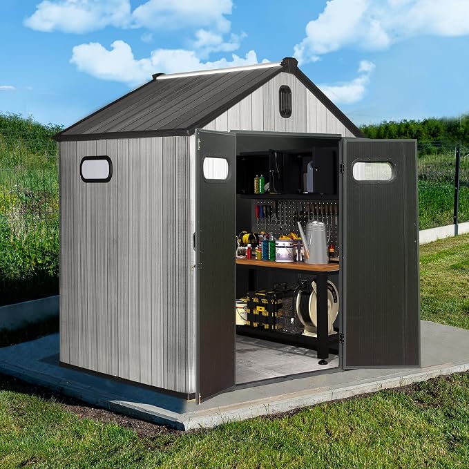 Domi 6x6 FT Outdoor Resin Storage Shed, All-Weather Double-Wall Storage Building - Image 2
