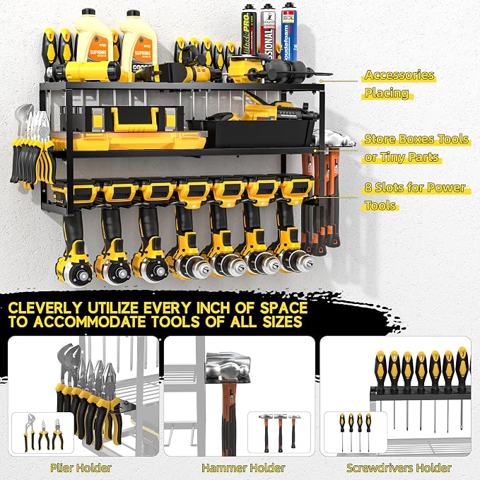 Power Tool Organizer-7 Drill Holder Wall Mount, Garage Organization Storage - Image 4