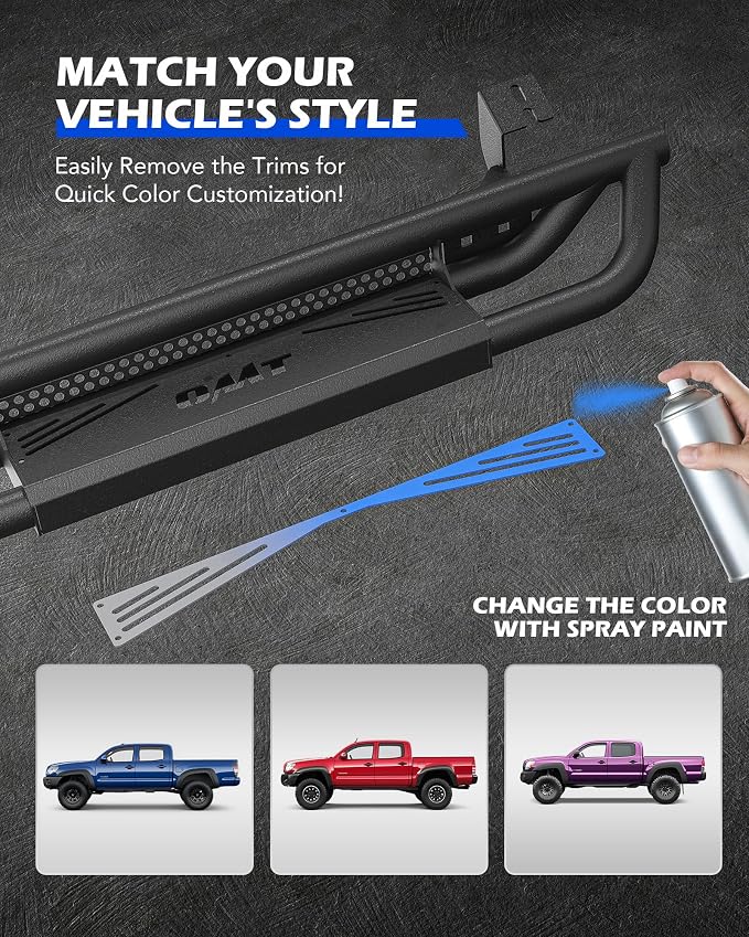 Running Boards Compatible with Toyota Tacoma Double Cab 2005-2023, 6.6" Side - Image 2