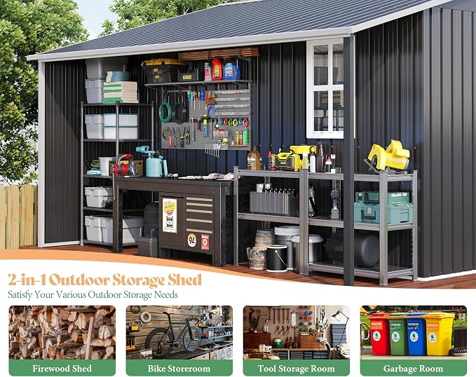 Jocisland 10.6x10.3x6.3 FT Galvanized Metal Storage Shed - Image 3
