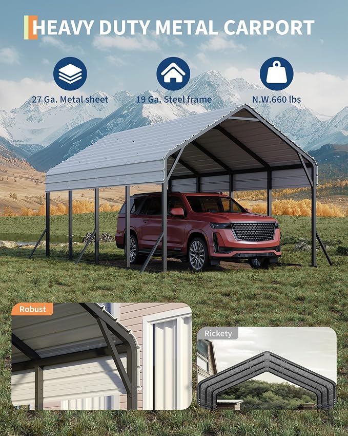 13'x21'x11' Oversized Metal Carport, Steel Heavy Duty Car Ports - Image 6