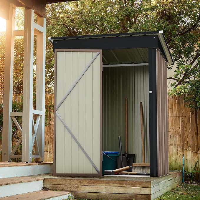 Greesum Outdoor Storage Shed 5 x 3 ft. Utility Tool Shed Metal Storage Garden - Image 2