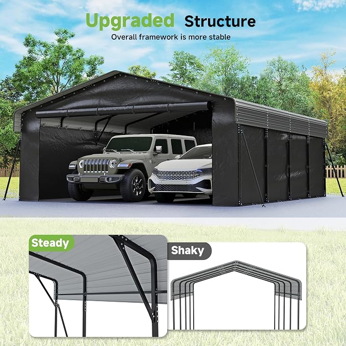 Real Relax 20x20ft Heavy Duty Metal Carport, Galvanized Steel Roof - Image 2