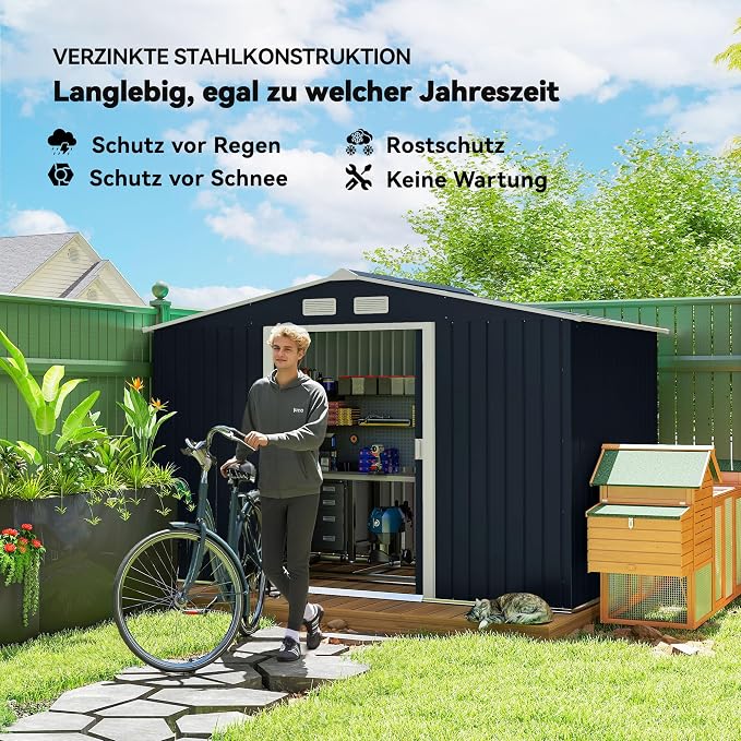 Outsunny 9' x 6' Outdoor Storage Shed, Garden Tool Metal Shed - Image 3