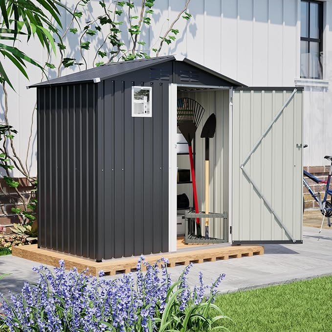 Outdoor Storage Shed, 6 X 4ft Metal Galvanized Steel Garden Shed by Hohuqeri