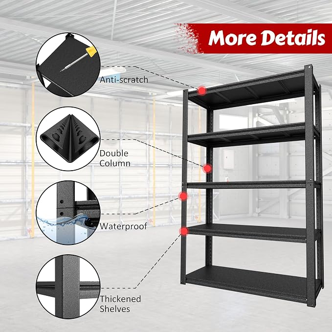 MUPATER 72" H x 48" W x 18" D Metal Storage Shelves, 5 Tier Shelves and - Image 8