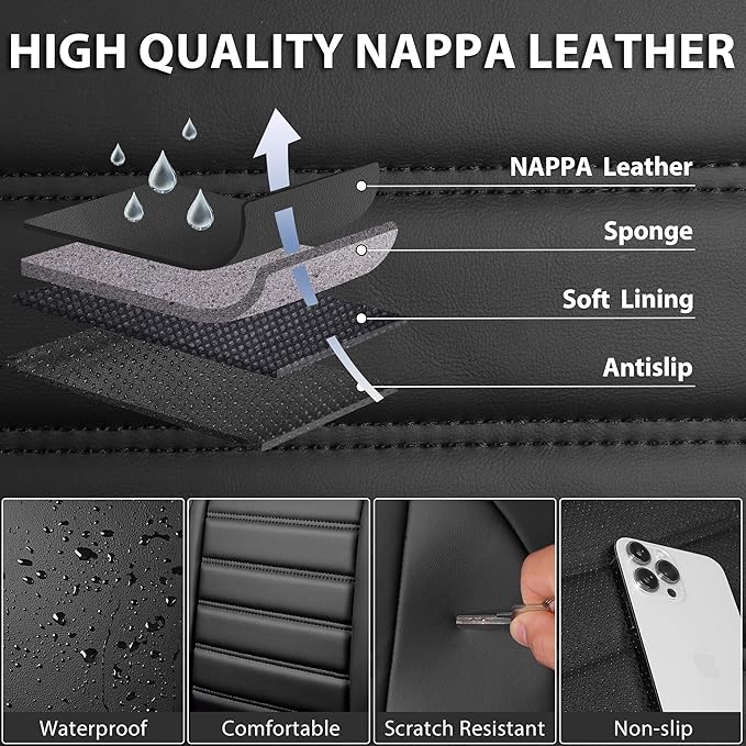 CAR PASS Nappa Leather Car Seat Covers Full Set, Luxury Seat Protector - Image 7