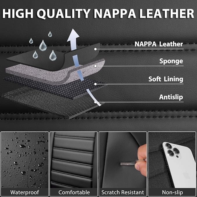 CAR PASS Back Seat Covers, Nappa Leather Rear Seat Bench Cushion Lined Sponge - Image 5