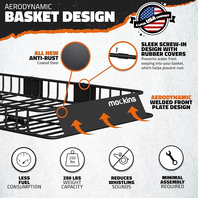 Mockins 64"x39"x6" Extendable Heavy Duty Roof Rack Basket w/ 16 CuFt Waterproof - Image 2
