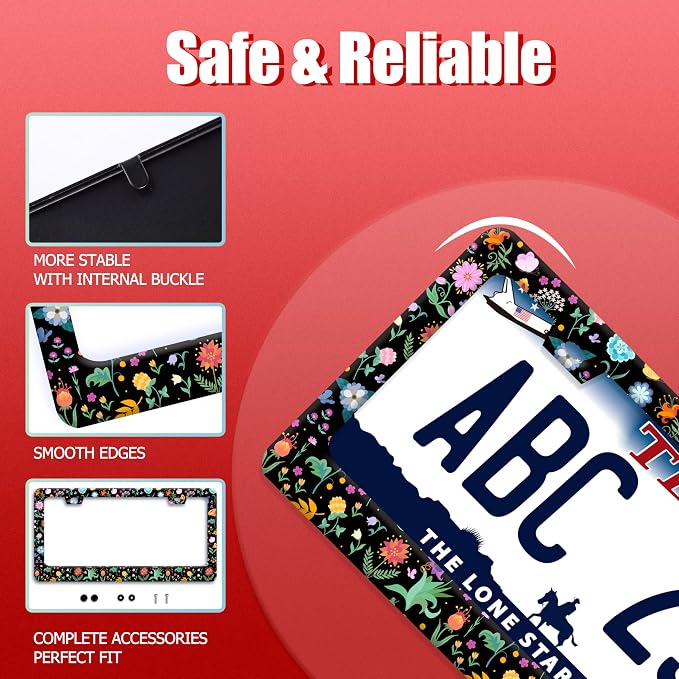 Colorful Flowers License Plate Frame Folk Art Floral License Plate Holder Funny - Image 2