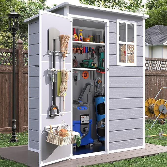 Resin Outdoor Storage Shed, 5x3FT Plastic Garden Shed by VonzoyHome