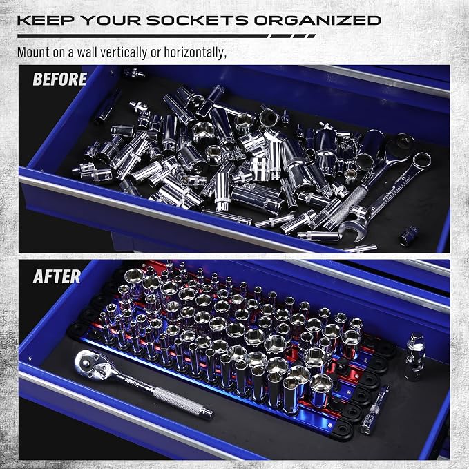 Magnetic Socket Holder Organizer Set: 6-Piece Detachable 1/4, 1/2 Socket Trays - Image 5