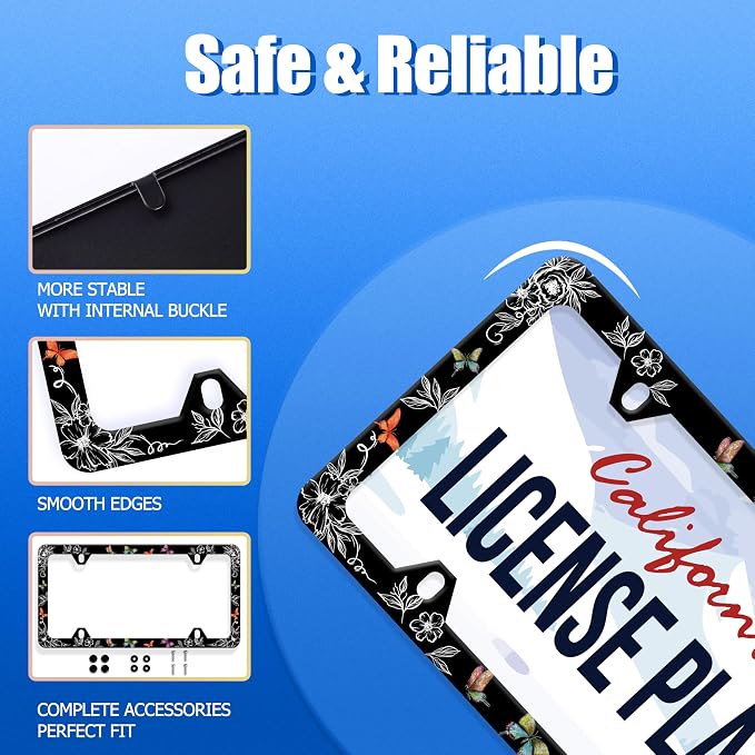 Butterfly License Plate Frame Wild Flower License Plate Holder Stainless Steel - Image 2