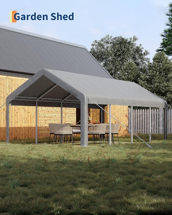 13x25 Ft Carport with 10 Sandbags, Car Port with 220g PE Tarp, 2 Roll-Up Doors - Image 4