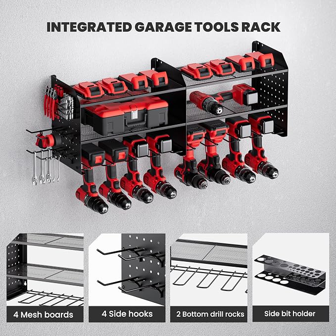 TRZZ 2-in-1 Power Tool Organizer Wall Mount, 3-Layer Drill Holder - Image 2