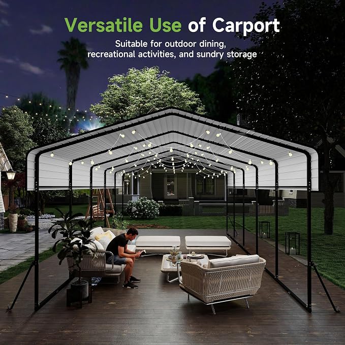 Real Relax 13' x 26' Metal Carport, Heavy Duty Carport - Image 5