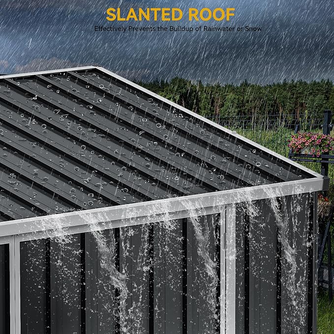 DWVO 8x4 FT Outdoor Weatherproof Storage Shed, Secure Metal Bike Shed - Image 6