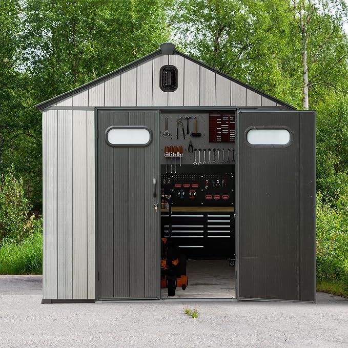 Domi 8x12 FT Outdoor Resin Storage Shed, All-Weather Double-Wall Storage - Image 2