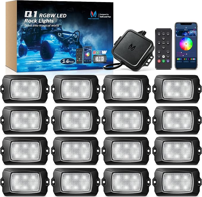 MICTUNING Q1 RGBW Rock Lights, 16 Pods Pure Color Underglow Neon Multicolor by MICTUNINGINC