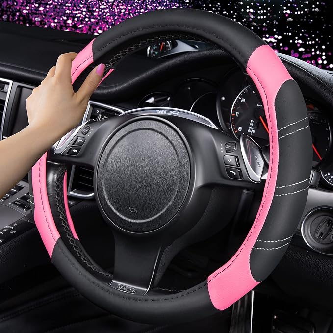CAR PASS Line Rider Microfiber 14 Inch Leather Sporty Steering Wheel Cover - Image 6