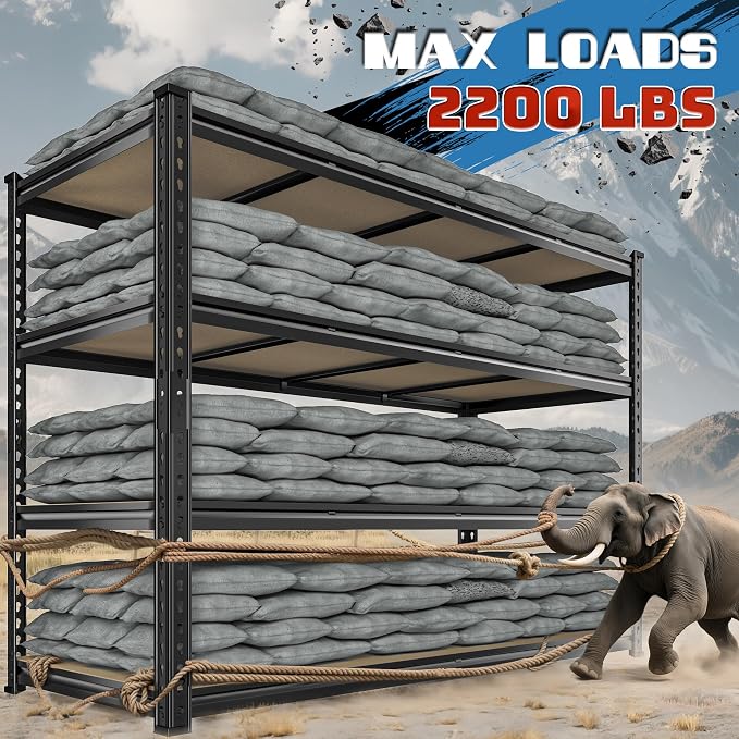 59.8" W Metal Shelving 59.8" H Storage Shelves 2200LBS Garage Shelving - Image 3