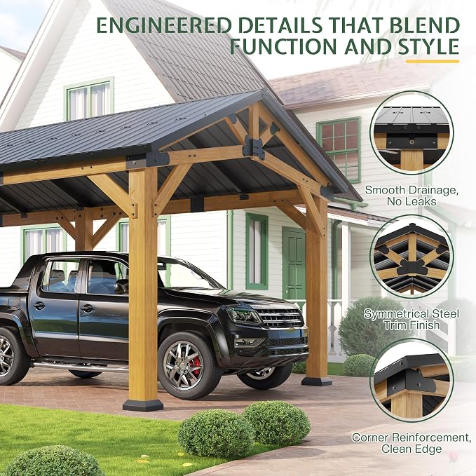 Jocisland 12x24 FT Cedar Wood Hardtop Carport - Image 7