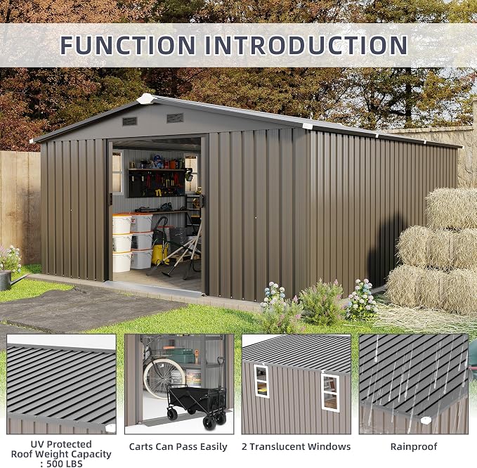 12 x 10 FT Outdoor Storage Shed, Metal Garden Tool Shed - Image 2