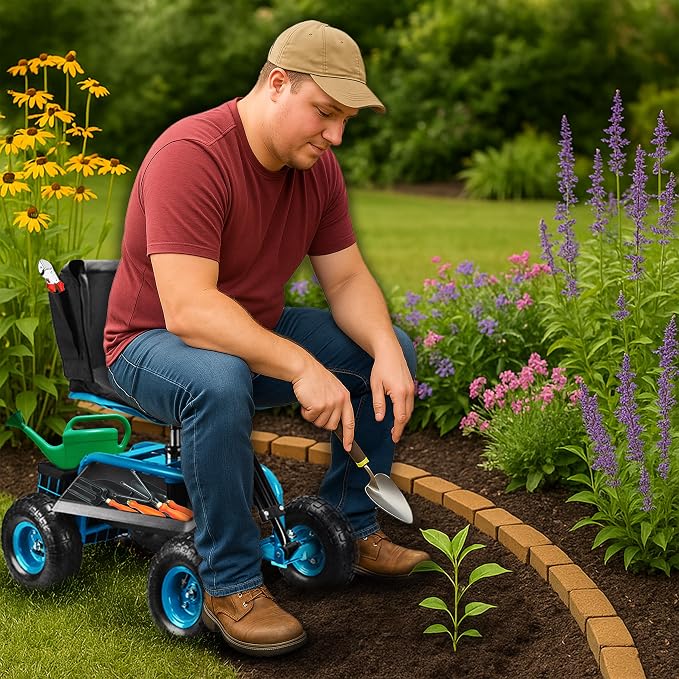 Garden Seat with Wheels – Adjustable 360° Swivel Gardening Stool with Hydraulic - Image 2