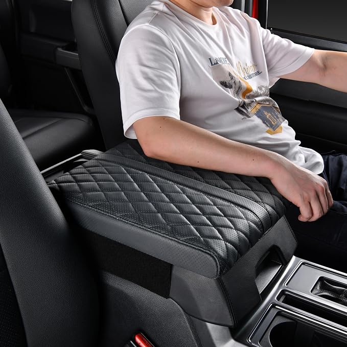 Car Center Console Cover pad Genuine Cowhide Leather, Full size SUV truck arm by -----------------