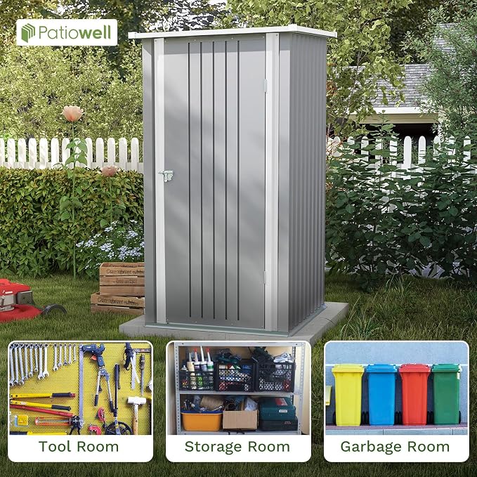 Patiowell 3 x 3 FT Outdoor Storage Shed, Small Garden Tool Storage Shed - Image 5