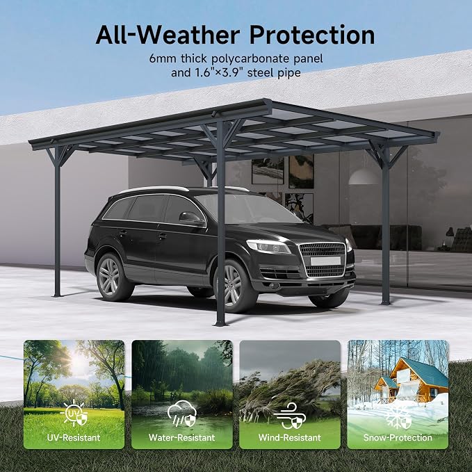 Real Relax 10×16ft Heavy Duty Carport, Pitched-Roof Polycarbonate Panel Canopy - Image 3