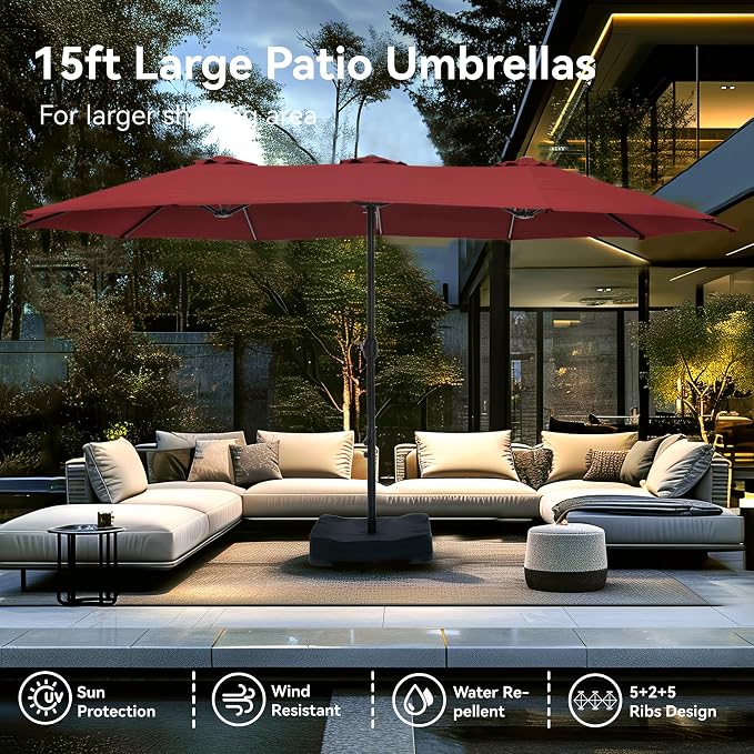 PHI VILLA 15ft Patio Umbrella Double-Sided Outdoor Market Extra Large Umbrella - Image 3